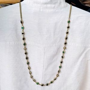 Chico's Goldtone Necklace. Green & Navy Beads